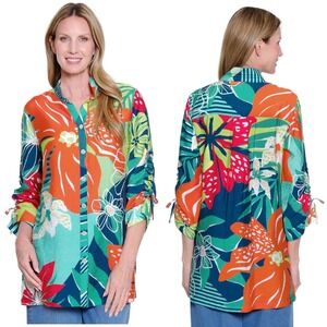 John Mark NWT Tropical Floral Printed Button Front Tunic Shirt Plus Size 2X